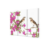 Pink Cherry Blossom  Vintage Love Birds Canvas Print