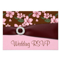 Pink Cherry Blossom Wedding RSVP Invitation Cards