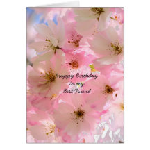Pink Cherry Blossoms Birthday Blessings Card