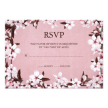 Pink Cherry Blossoms Border RSVP Response Cards Invitation