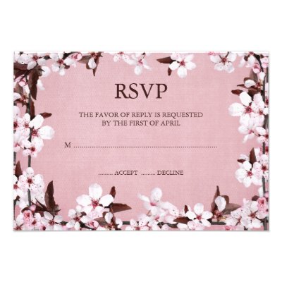 Pink Cherry Blossoms Border RSVP Response Cards Invitation