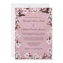 Pink Cherry Blossoms Border Wedding Invitation