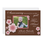 Pink Cherry Blossoms & Brown Birth Announcements