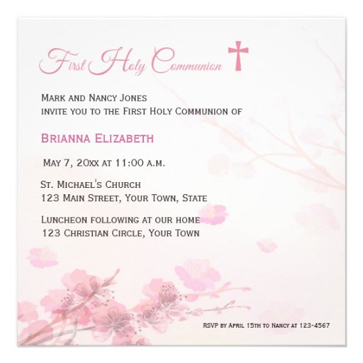 Pink Cherry Blossoms  First Communion Custom Announcement