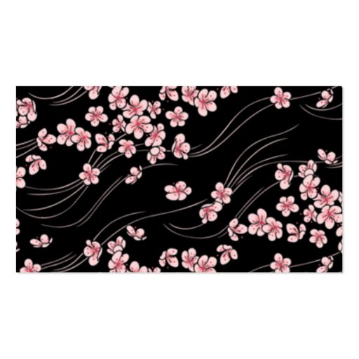 Pink Cherry Blossoms on Black Profile Card Business Card Templates (back side)