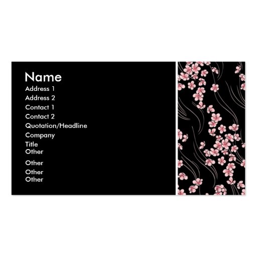 Pink Cherry Blossoms on Black Profile Card Business Card Templates