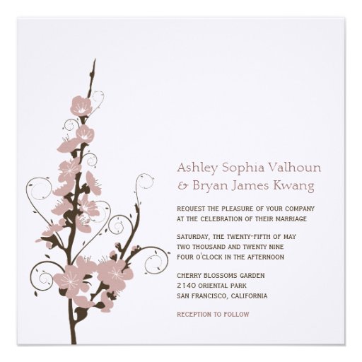 Pink Cherry Blossoms Sakura Swirls Wedding Invite