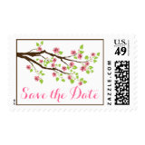 Pink cherry blossoms spring wedding Save the Date Postage Stamps