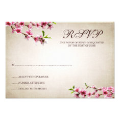 Pink Cherry Blossoms Vintage Tan Response Card Announcement