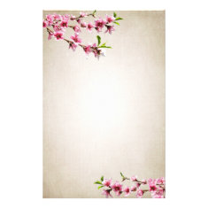 Pink Cherry Blossoms Vintage Tan Customized Stationery