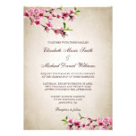 Pink Cherry Blossoms Vintage Tan Wedding Custom Announcement at Zazzle
