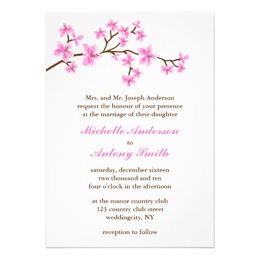 Pink Cherry Blossoms Wedding Personalized Announcements