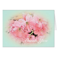 pink cherry flowers in light blue thank you greeting card