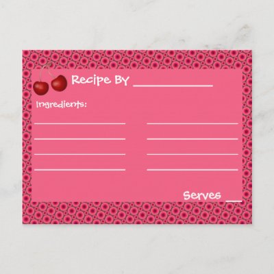 Pink Cherry Mod Recipe Cards Template Post Cards by Dmargie1029