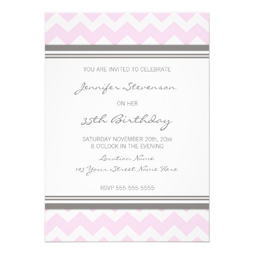 Pink Chevron 35th Birthday Party Invitations