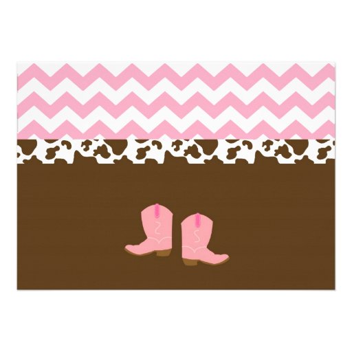 Pink Chevron and Cow Cowgirl Invitation