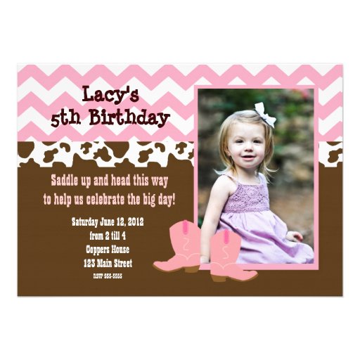 Pink Chevron and Cow Cowgirl Invitation