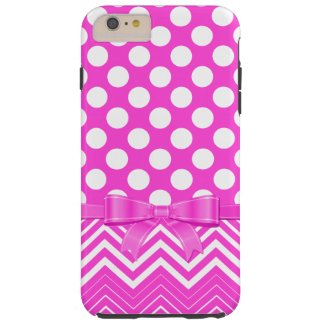 Pink Chevron And Polka Dot On A Pink Background Tough iPhone 6 Plus Case