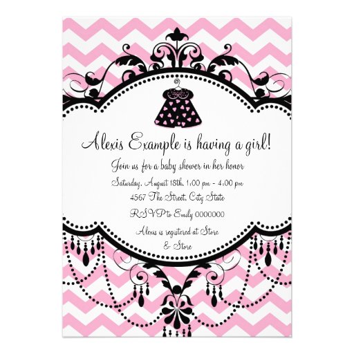 Pink Chevron Baby Girl Shower Invitations