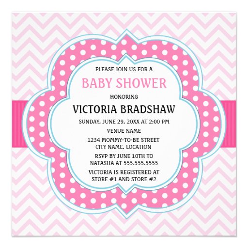 Pink Chevron Baby Shower Personalized Invite