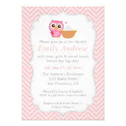 Pink Chevron, Cute Owl Baby Shower Personalized Announcements