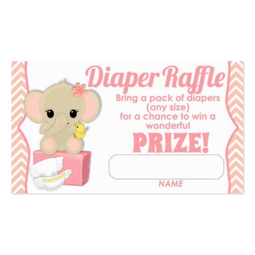 Pink Chevron Elephant Diaper Raffle Tickets 100pk Business Cards (front side)