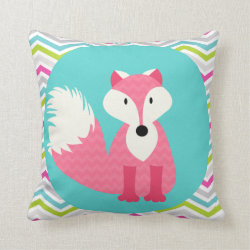 Pink Chevron Fox on Aqua Throw Pillow