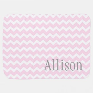 Pink Chevron Grey Custom Name Baby Blanket