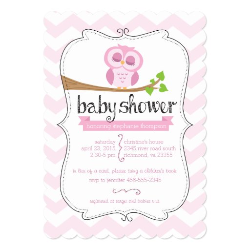 Pink Chevron Owl Baby Shower Invitation (front side)