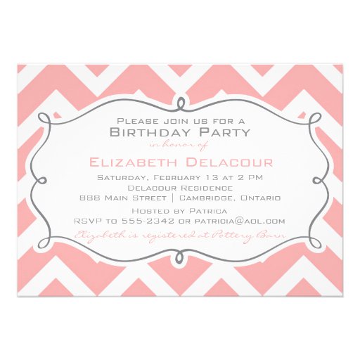 Pink Chevron Pattern Birthday Party Invitation