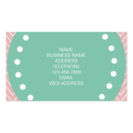 Pink Chevron Pattern | Mint Green Monogram Business Card (back side)