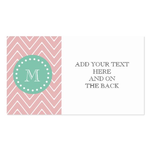 Pink Chevron Pattern | Mint Green Monogram Business Card (front side)