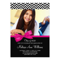 Pink Chevron Photo Graduation Announcement invitations