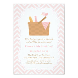 Pink Chevron Picnic Birthday Party Invitations