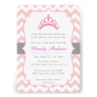 Pink Chevron, Princess Crown, Girl Baby Shower Invitations