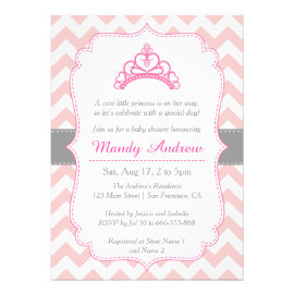 Pink Chevron, Princess Crown, Girl Baby Shower Invitations