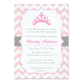 Pink Chevron, Princess Crown, Girl Baby Shower 4.5x6.25 Paper Invitation Card