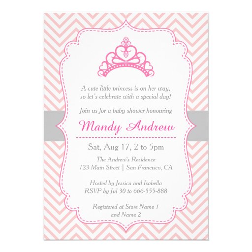 Pink Chevron, Princess Crown, Girl Baby Shower Custom Invites