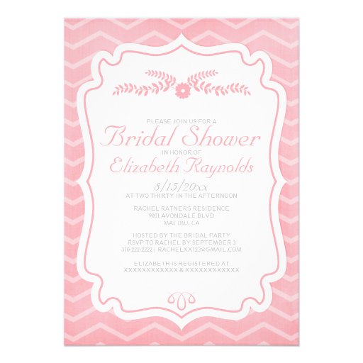 Pink Chevron Stripes Bridal Shower Invitations