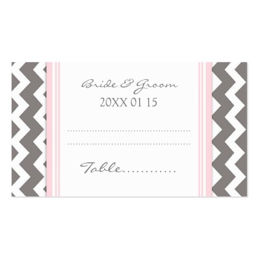 Pink Chevron Wedding Table Place Setting Cards Business Card Template (front side)