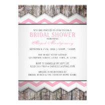 Pink Chevron & Wood Rustic Bridal Shower invitations