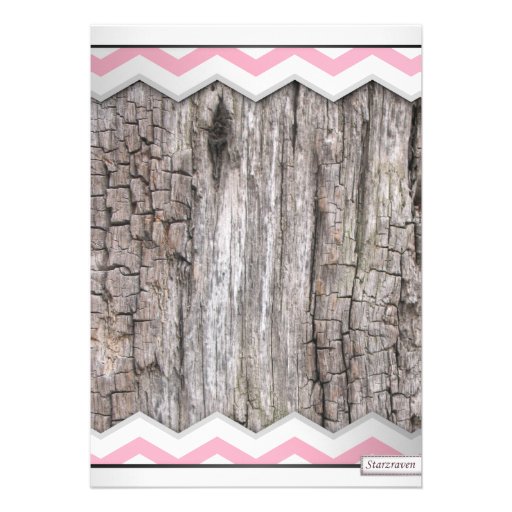 Pink Chevron & Wood Rustic Bridal Shower Personalized Invitations