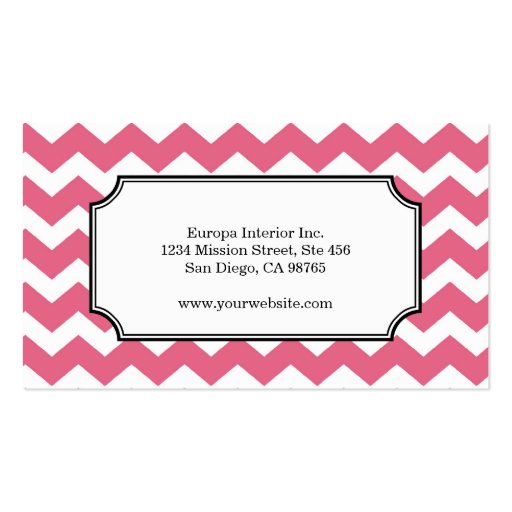 Pink chevron zigzag pattern stylish personal business card template (back side)