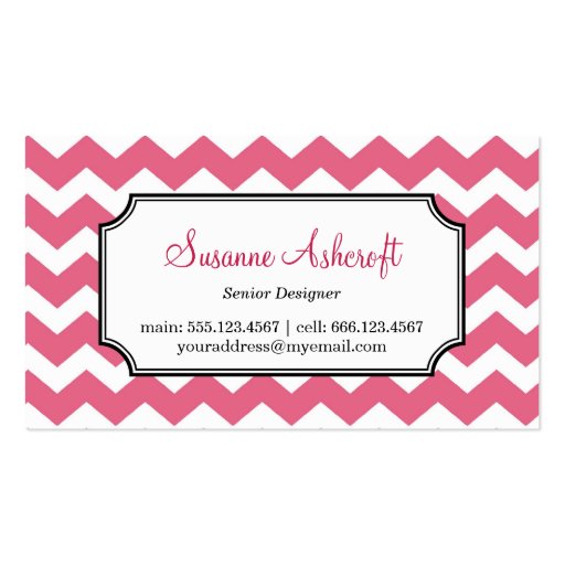 Pink chevron zigzag pattern stylish personal business card template (front side)