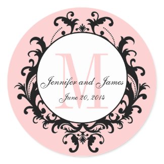Pink Chic Wedding Monogram Names Date Sticker sticker