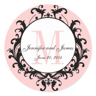 Pink Chic Wedding Monogram Names Date Sticker sticker