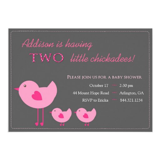 Pink Chicks Twin Baby Shower Invitation