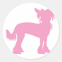 Pink Chinese Crested Silhouette Round Sticker