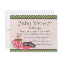 Pink, chocolate and mint baby shower invite