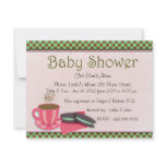Pink, chocolate and mint baby shower invite invitations